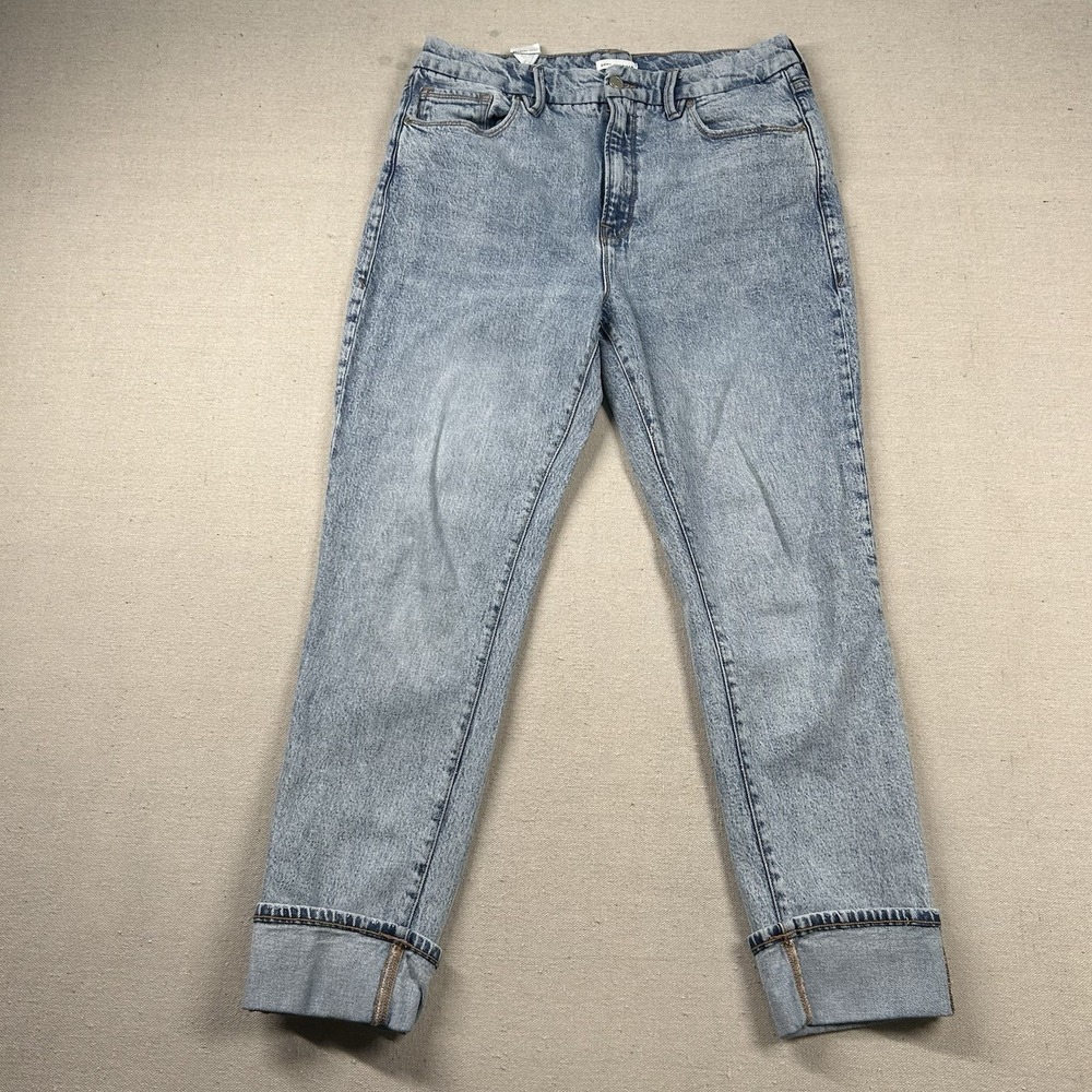 Good American Jeans Womens 12/31 Cuffed Crop Stone Wash Denim 32x27 Bohemian